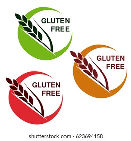 Vector gluten free symbols isolated on white background. Circular stickers with spikelet. 