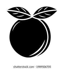 Vector glyph apricot icon. Isolated fruit silhouette in cartoon style. Black fruit pictogram on the white background