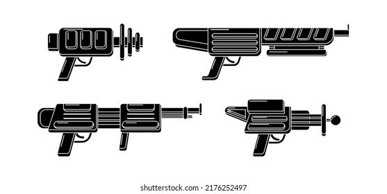 Vector Glyph Blasters Collection. Toy Gun Set In Black Rubber Stamps