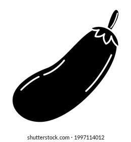 Vector glyph eggplant icon. Isolated vegetable contour for stamping. Simple food pictogram on the white background