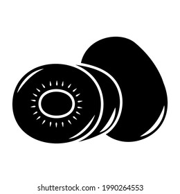 Vektorglyph-Kiwi-Symbol. Einzeln schwarze Silhouette im Cartoon-Stil. Fruchtpiktogramm auf weißem Hintergrund