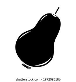Vector glyph pear icon. Isolated black silhouette in cartoon style. Fruit stamp on white background