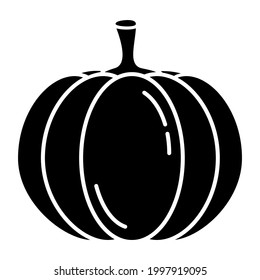 Icono de calabaza de glifos vectora. Contorno vegetal aislado para estampar. Sencilla forma negra de la tienda en estilo de dibujos animados sobre el fondo blanco