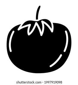 Icono de tomate vectorial glifo. Contorno vegetal aislado para estampar. Pictograma de comida simple en forma de caricatura sobre el fondo blanco