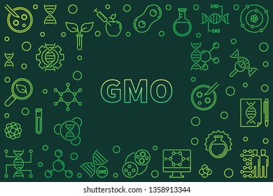 Vector GMO concept horizontal outline green frame or illustration on dark background