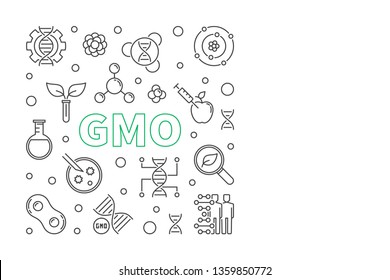 Vector GMO concept minimal square banner in thin line style on white background