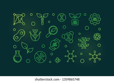 Vector GMO free colorful concept linear horizontal banner or illustration on dark background