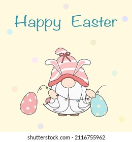 Vector - Gnome, egg, light on yellow background. Happy Easter day. Can be use for card, invitation, poster, banner.