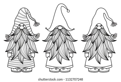 Vector   gnomes cartoons, black silhouettes isolated on white.