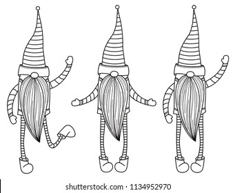 Vector gnomes cartoons, black silhouettes isolated on white.