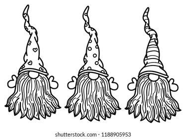 Vector gnomes cartoons, black silhouettes isolated on white.