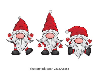 Vector gnomes. Set of Christmas dwarf Santa. Vector illustration of Santa dwarf in Christmas season