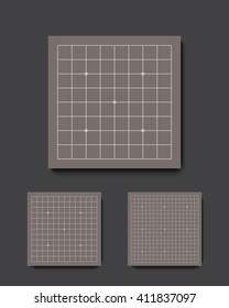 Vector go boards set 9x9, 13x13, 19x19. baduk, goban realistic concept.