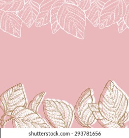 Vector go green nature pink background with border frame of plant leaves