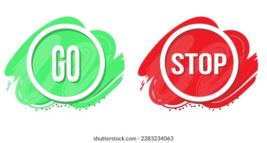 Vector Go and Stop, Yes and No, True and false, accept and reject symbols  for evaluation on brush red and green background