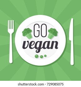 Vector go vegan poster, banner or flyer concept. Flat style.