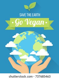 Vector Go Vegan poster, banner or flyer template. Save the Earth concept. Flat style.