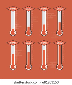 vector goal thermometers at different levels