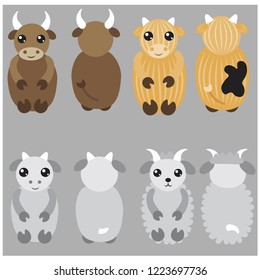 Vector goat, cow, bull. Element for icon, game, shop, kids, restaurant, logo, cartoon 