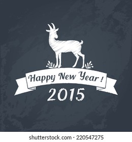 Vector goat greeting card. Happy New Year. Chalk background.