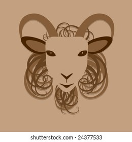 Vector goat head design with swirly hair