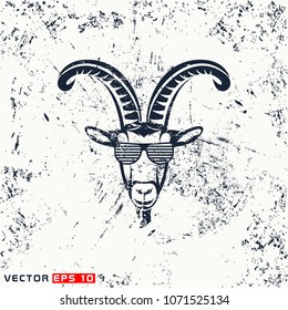 Vector goat head, face  for retro hipster logos, emblems, badges, labels template and t-shirt vintage design element. Isolated on white background