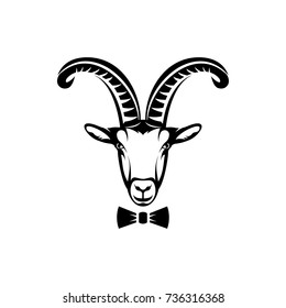 Vector goat head, face  for retro hipster logos, emblems, badges, labels template and t-shirt vintage design element. Isolated on white background