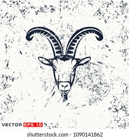 Vector goat head, hipster face on grunge background