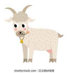 Vector goat icon. Cute cartoon illustration for kids. Farm animal isolated on white background. Colorful flat cattle picture for children
