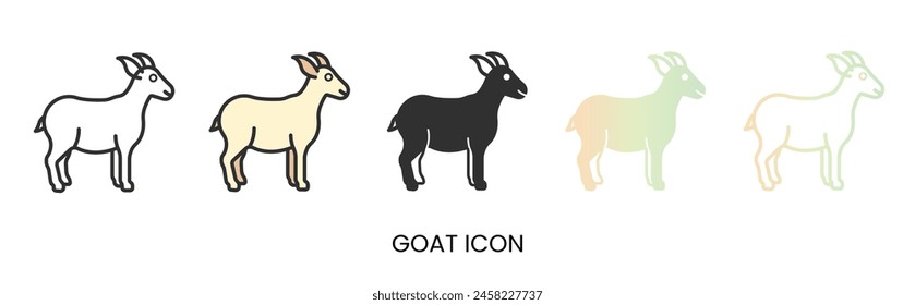 Vector goat icon, goat milk, goat meat icon in solid, gradient and line styles. Trendy colors. Isolated on a white background. Editable stroke
