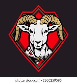 Vector goat mascot logo template for sport or e-sport team with head of ram