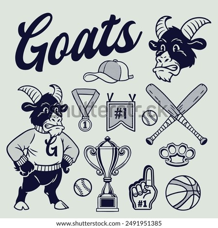 Vector of Goat Mascot Vintage Hand Drawn Object Set