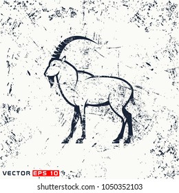Vector goat silhouette on grunge background