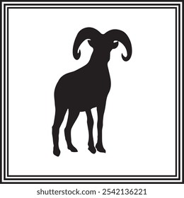 Vector Goat silhouette on white background, animal silhouette.