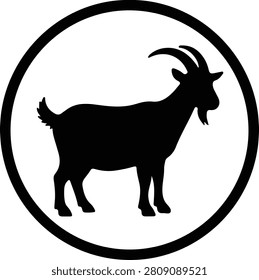Vector goat silhouette in round frame black and white illustration