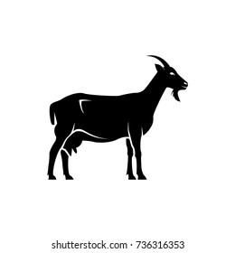 Vector goat silhouette view side for retro logos, emblems, badges, labels template vintage design element. Isolated on white background