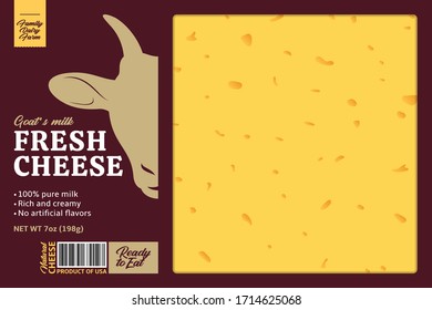 Vector goat's milk cheese packaging design template. Realistic cheese texture