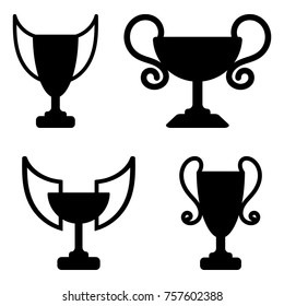 Vector goblet set. The symbols of success, victory. Black logo isolated on white background. Icons collection with cup
