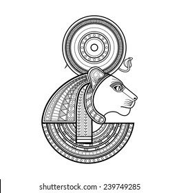 Vector God of Ancient Egypt. Sekhmet.