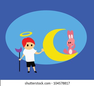 Vector - God and rabbit.Concept:I'll protect you.