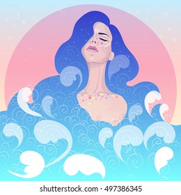 vector goddess of the sea, the girl with the hair waves