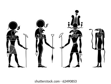 vector gods of ancient Egypt - Ra, Khensu, Bastet