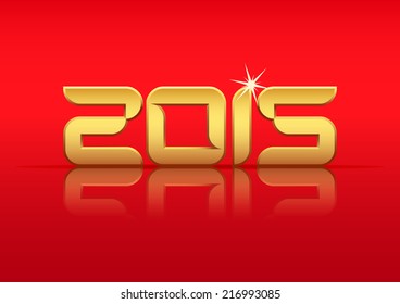 Vector Gold 2015 Year with Reflection on Red Background
