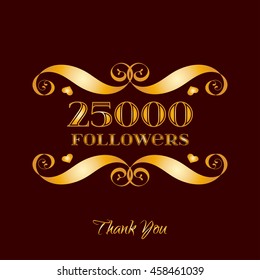 Vector gold 25000 followers badge over brown. Easy use and recolor elements for your design. svg