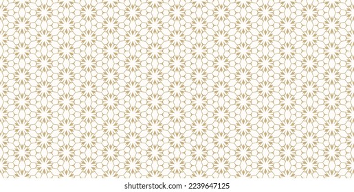 Patrón de acero geométrico abstracto de oro vectorial. Textura de líneas doradas y blancas, elegante entramado floral, malla, rejilla. Un decorado oriental tradicional de lujo. Elegante adorno, baldosas repetidas, diseño moderno