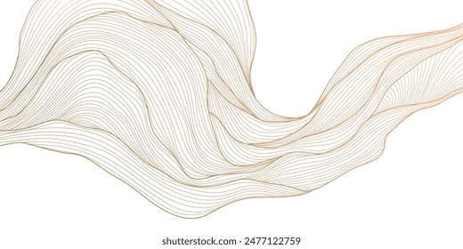 Patrón de línea abstracta de oro de Vector, textura ondulada, arte moderno de lujo. Anuncio de forma elegante, Fondo de pantalla geométrico de primera calidad, elemento ondulado brillante. Afiche de flujo, fondo.