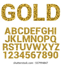 Vector gold alphabet. font with golden glitter.