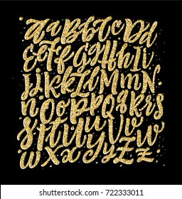 Vector Gold Alphabet Lettering. Abc glitter pattern. Holidays typography background. 