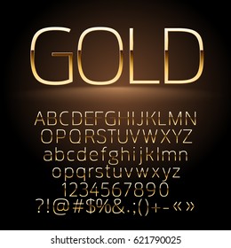 Vector gold alphabet letters, symbols, numbers. Contains graphic style