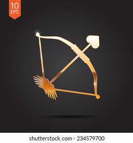 Vector gold amour arrow icon isolated on dark background. Eps10
